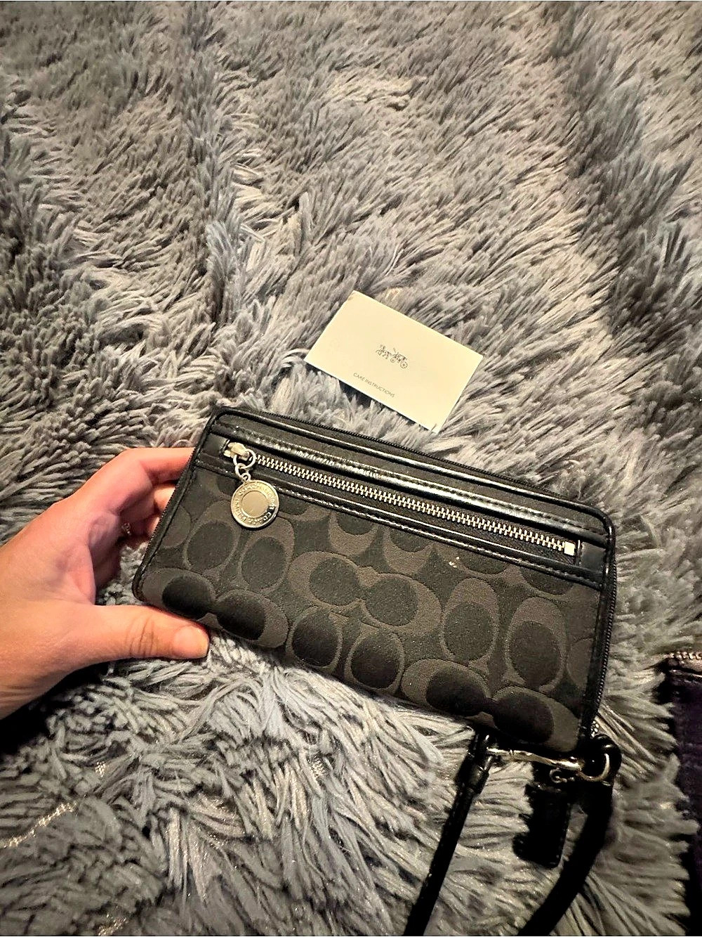 Vintage Coach Double Zip Wallet In Signature Canvas Black wristlet